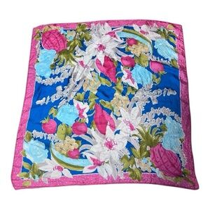 Japanese Vintage  100% Silk Scarf with Pink and White Polka Dot frame tropical